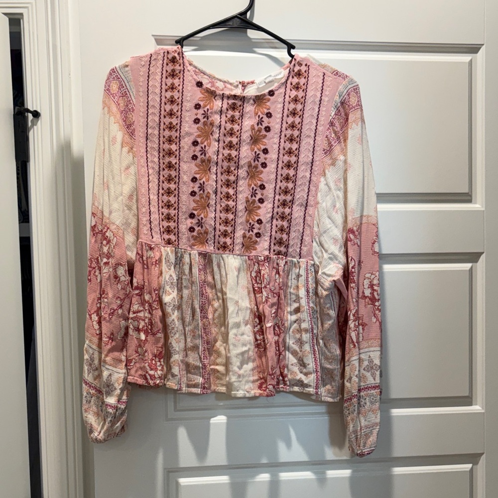 Floral Pink and White Women's Top